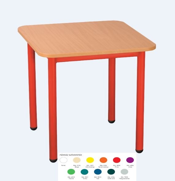 Emese juhar négyzet asztal - fehér fém lábbal, 58 cm